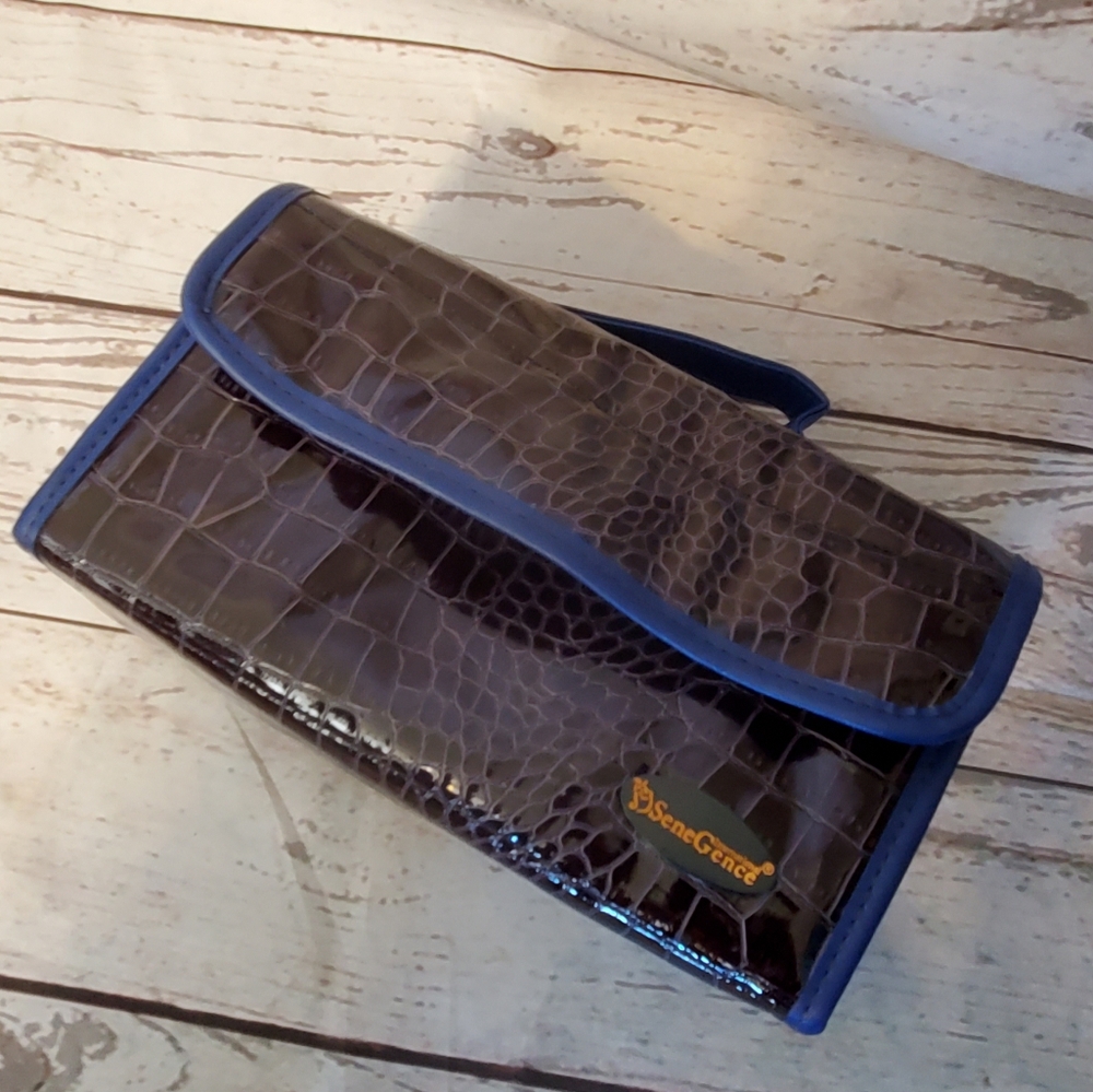 SeneGence dark blue alligator look vinyl travel bag, four zippered compartments